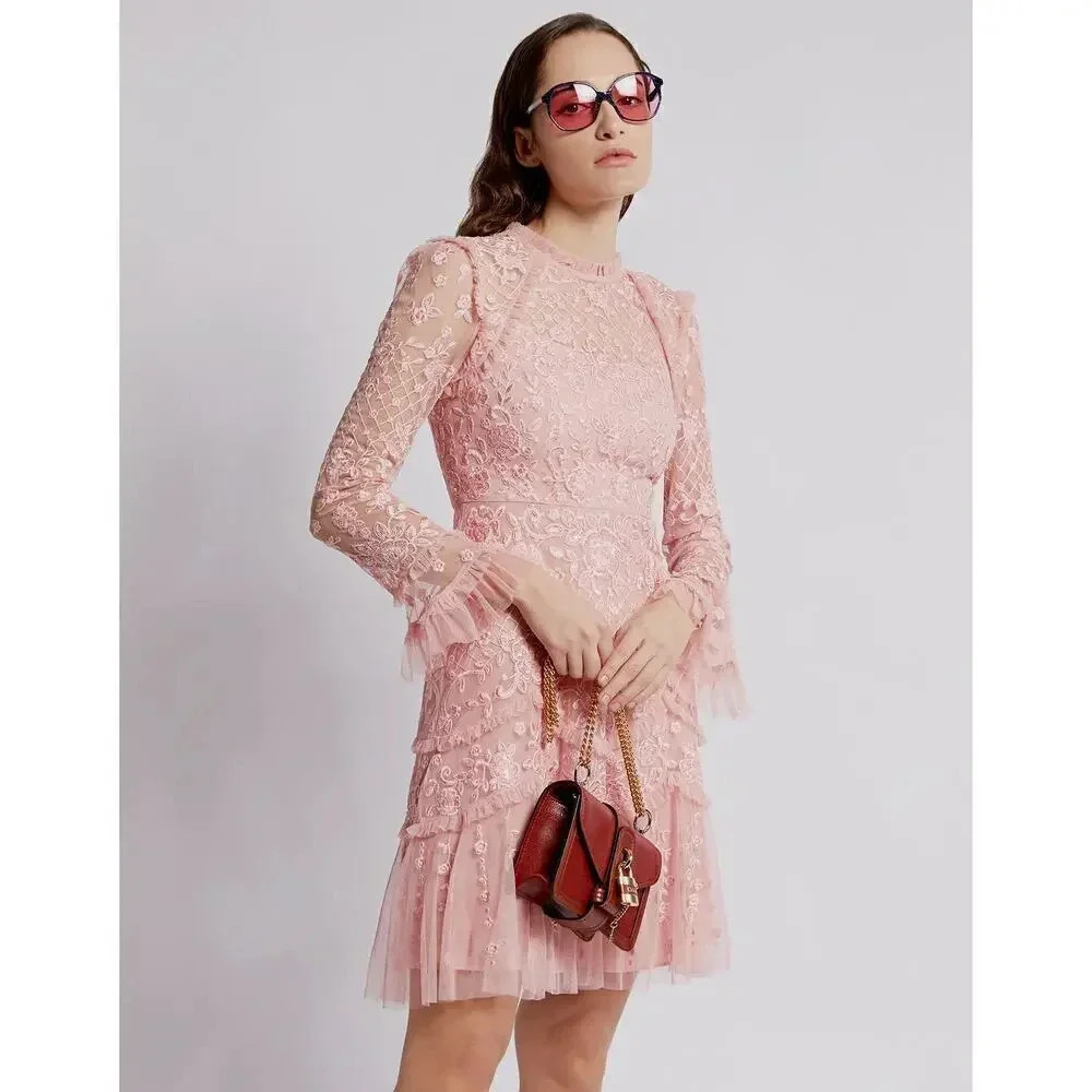 Needle & Thread Marigold Rose Mini Dress Desert Pink Size 6 NWT - Picture 4 of 12